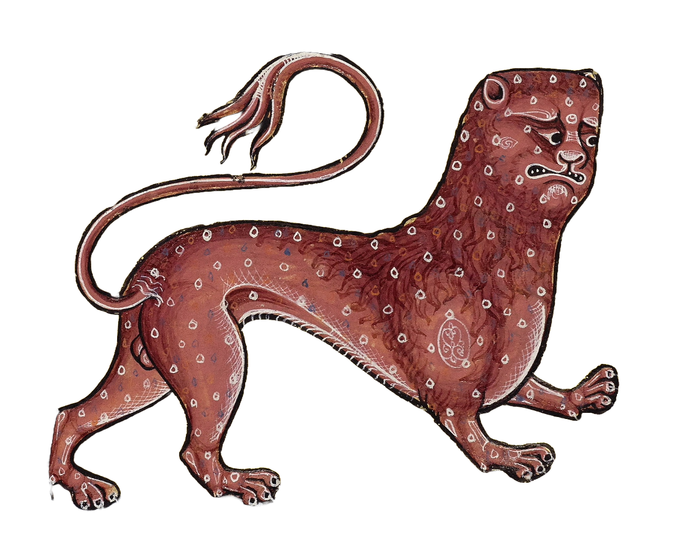 Medieval illumination of a red lion with white spots