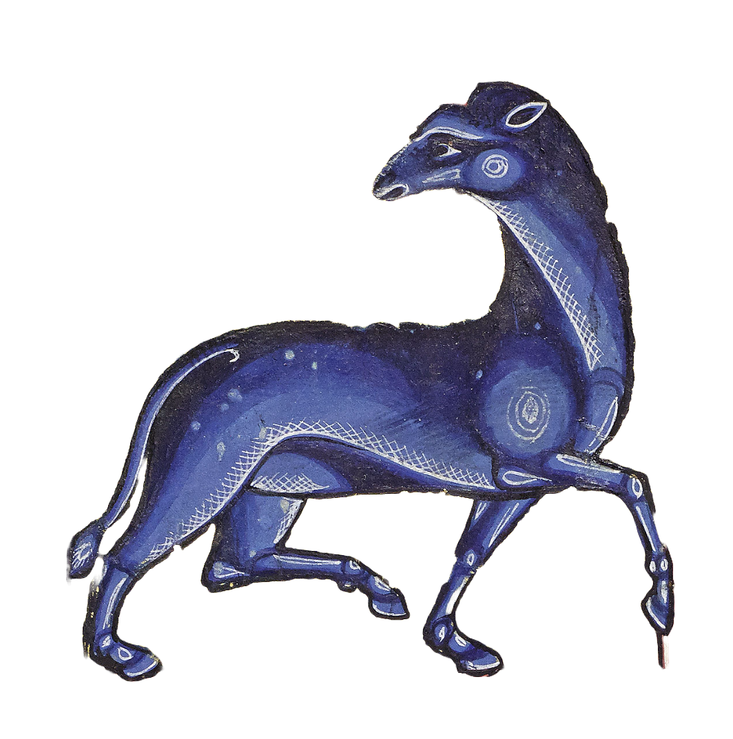 Medieval illumination of a blue horse