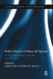 Book cover of 'Robin Hood in Out/Lawed Spaces, with an abstract blue and white background
