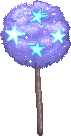 Purple puffy tree with shooting stars falling off of it