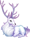 A white antlered deer with shimmering purple eyes